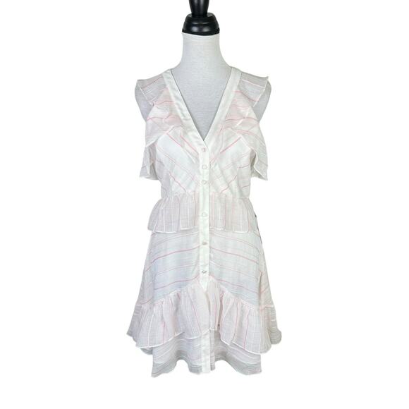 Adelyn Rae NWT White w Pink Stripes Ruffle Sleeveless Mini Blouson Dress - Picture 1 of 11